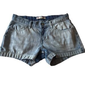 Girls Levi's Shorty Short Blue Jean Shorts Cuffed Hem Button Flap pocket 14 Reg
